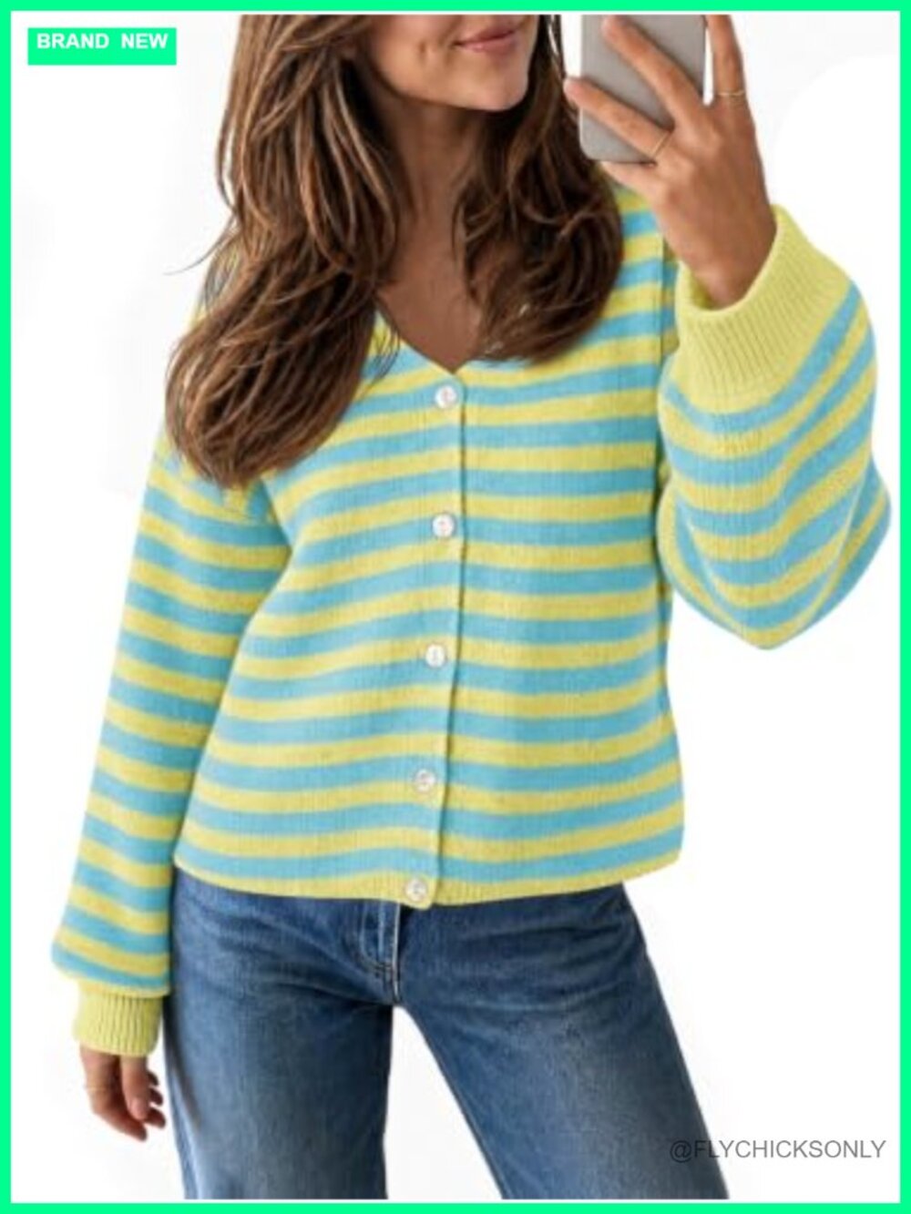 Oversized Striped Cardigan Button Down V Neck Knit Sweater Fall Winter